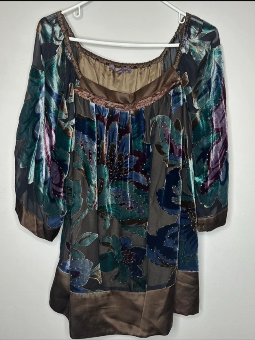 Hale Bob Boho Floral Velvet Silk Blend Beaded Blouse Large Regalcore Luxe Whimsy